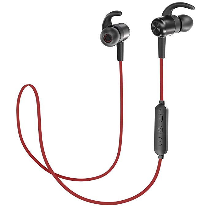 TaoTronics Bluetooth Headphones V4.2 Sport Earphones with 9 Hours Playtime CVC 6.0 Noise Cancelling Mic (Red)