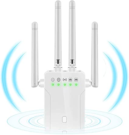 WiFi Range Extender, 1200Mbps Wireless Signal Repeater Booster, Dual Band 2.4G and 5G Expander, 4 Antennas 360° Full Coverage, Extend WiFi Signal to Smart Home & Alexa Devices