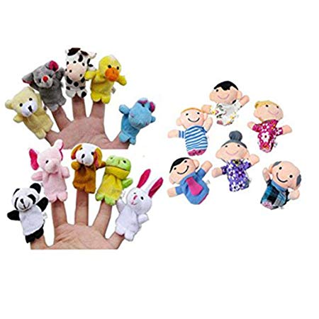 Jujunx 16PC Fun Finger Puppets Animals People Family Members Educational Toy (Multicolor)