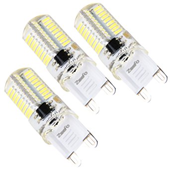 ZEEFO G9 LED Bulbs, 4W Daylight White, 6000K Light Bulb, 360 Degree Bi-pin Base 72 X 4014 SMD LED Dimmable Corn Bulb, AC 110V-130V For Chandeliers, Ceiling Lights, Interior Lighting Fixtures (3 Pack)