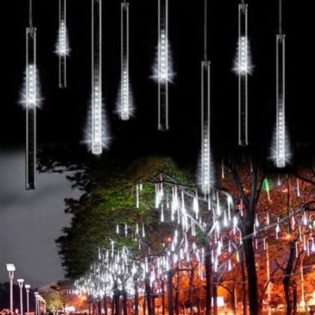 Bestface® 30cm 144 LED Meteor Shower Rain Lights Waterproof 8 Tubes Icicle Snow Fall String Lights for Xmas Tree Home Garden Outdoor Decorations (White)