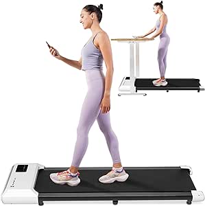 Superun Walking Pad Treadmill, Under Desk Small Treadmills for Home & Office, Portable Mini Treadmill with Remote Control & Smart Motion APP, 265 Lbs Capacity, Installation Free