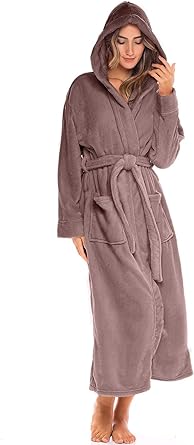 Alexander Del Rossa Women's Soft Plush Fleece Hooded Bathrobe, Full Length Long Warm Lounge Robe with Hood