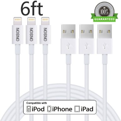 ONSON Lightning Cable,3Pack 6FT Lightning to USB Cable Charging Cord for iPhone 6/6S/6 Plus/6S Plus,5/5S/5C/SE,iPad Air/iPad Mini/iPad Air Pro,iPod touch and more (White)