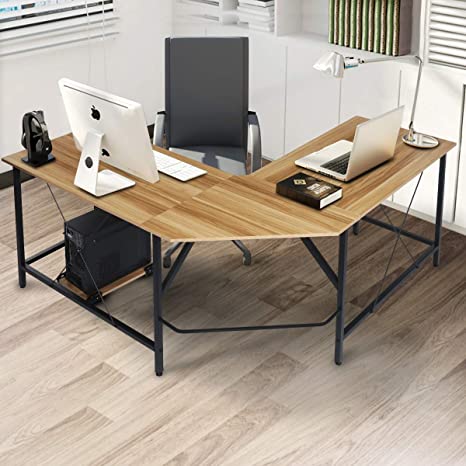 KingSo L Shaped Computer Desk 59" Corner Desk Modern Writing Study Table Home Office Desk Large PC Laptop Workstation for Study Room Bedroom Living Room Office Room, Oak Color