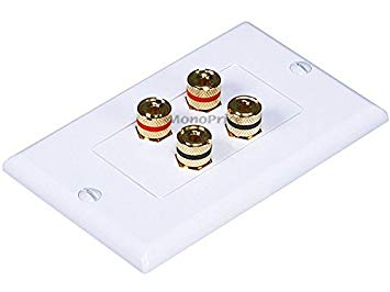 Monoprice Banana Binding Post Two-Piece Inset Wall Plate for 2 Speakers - Coupler Type (3 Pack)