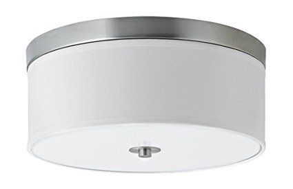 Linea di Liara Occhio 15-Inch Two-Light Ceiling Fixture, Brushed Nickel with a White Fabric Shade, Flushmount LL-C252-BN