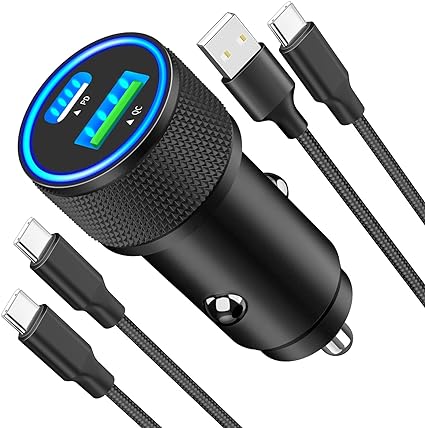 [Apple MFi Certified] iPhone 15 Car Charger Fast Charging, Veetone 66W USB-C PD&QC3.0 Power Cigarette Lighter USB Charger 2Pack Type-C Braided Cord for iPhone 15/15 Plus/15 Pro/15 Pro Max/iPad Pro/Air