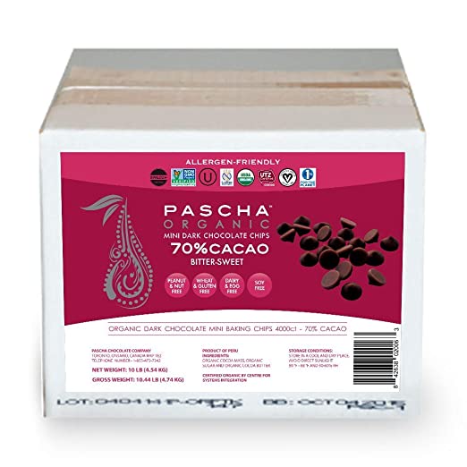 Pascha Bulk Organic Bitter Sweet, 70% Cacao Chocolate Chips, 10 Pound
