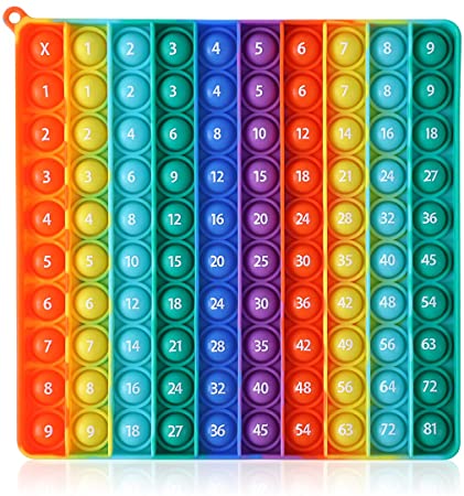 Kingmall Big Size P0p Fidget Ttoy, Rainbow Square B0Bit Fidget Toy 100bubbles Stress Relieving Fidget Game for Teachers to Create Kinds of Math Manipulatives【with Numbered Multiplication Table】