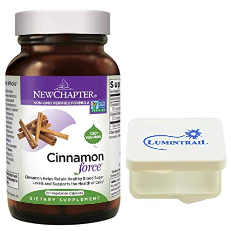 New Chapter Cinnamon Force Supplement for Blood Sugar Support with Antioxidant Action Non-GMO - 60 Vegetarian Capsules Bundle with a Lumintrail Pill Case