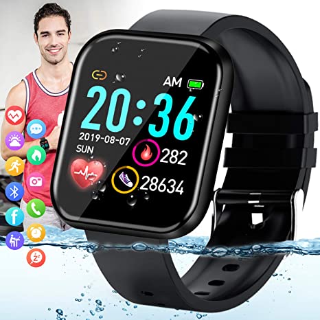 Pradory Smart Watch,Fitness Watch for Men Activity Tracker with Heart Rate Blood Pressure Monitor IP67 Waterproof Bluetooth Android Smartwatch Touch Screen Sports Watch for Android iOS Phones Black