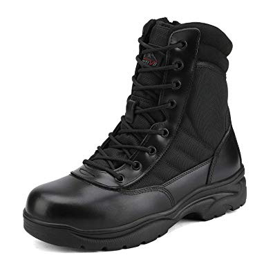 NORTIV 8 Men's Military Tactical Work Boots Side Zipper Leather Motorcycle Combat Bootie