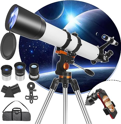 Telescopes, Telescope for Adults, 90mm Aperture 700mm, High Transmission Coated Lenses, Professional Astronomy Refracting Telescope with AZ Mount Tripod Phone Adapter Viewing Planets and Stars