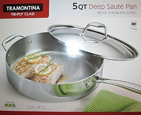 Tramontina 5-Qt Tri-Ply Clad Deep Saute Pan with Lid, Stainless Steel