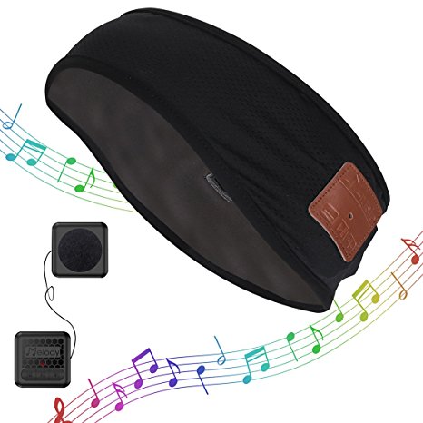 Bluetooth Headband Music Sweatband,Coeuspow Fashion V4.1 Wireless Smart Music Head Wrap Hair Band with HD Stereo Speaker & CVC 6.0 Noise cancelling Microphone for Running,Yoga,Hiking,Gym -Black
