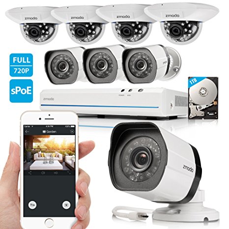 Zmodo 8CH 720P HD Network Security Camera System with 4x Outdoor   4x Indoor Dome Surveillance Camera 1TB Hard Drive