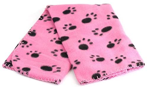 New Pet Touch Soft Fleece Pet Blanket Dogs Puppy Cat Kittens Blankets Paws & Bones Print ((73 X 70) cm, Pink (Black paws))