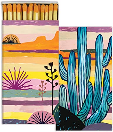Decorative Blue Cactus Match Box with Wooden Matches