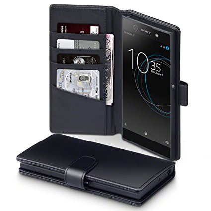 Xperia XA1 Ultra Covers - Terrapin Sony Xperia XA1 Ultra Leather Case - GENUINE LEATHER - Executive Folio Wallet Cover Flip - Viewing Stand - Card Slots - Bill Compartment (Black)
