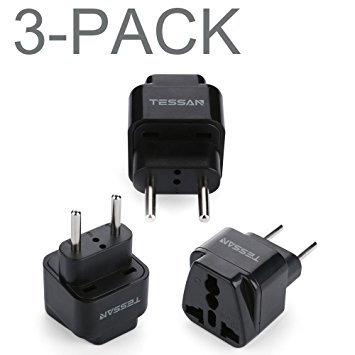 TESSAN Grounded Universal Travel Power Strip Plug Adapter USA to Europe Travel Prong Converter Adapter Plug Kit for Europe(Type C) - 3 Pack
