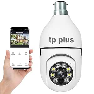 TP-Plus Series 1440P HD WiFi Bulb Light Wireless IP WiFi Camera,Fish Eye 360 Degree Panoramic Mini Lamp IR CCTV Home Security Camera (Light Camera)