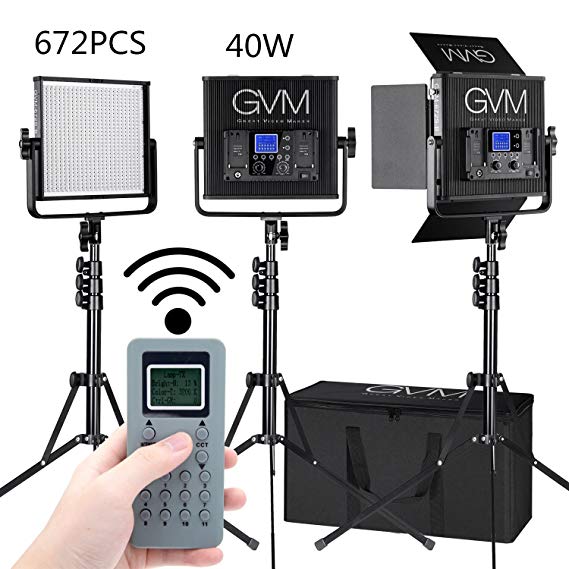 LED Video Light GVM 672S CRI97  TLCI97  22000lux Dimmable Bi-color 3200K-5600K Light Panel With Digital Display For Outdoor Interview Studio Video Making Photography Lighting 3 pcs Kit