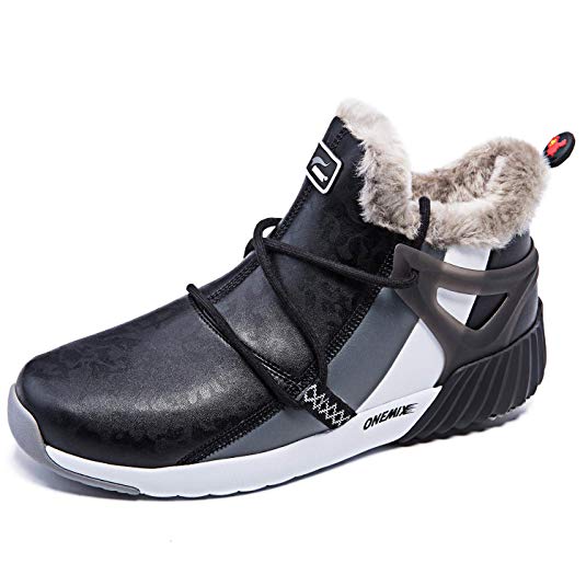 ONEMIX Men's Winter Snow Boots Warm Fur Lined Outdoor Leather Sneakers