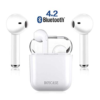 roycase Bluetooth Headphones Wireless, Earbuds Sports Earphones with HD Mic and Charging Box Noise Cancelling in-Ear Stereo Running Headset