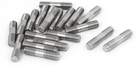 uxcell M6x25mm 304 Stainless Steel Double End Threaded Stud Screw Bolt 20pcs