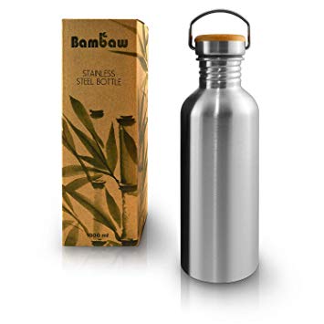 Bambaw Single Wall Stainless Steel Water Bottle | 1 Litre Water Bottle | Eco Friendly Reusable Bottle | Campfire Proof | Plastic Free and Leakproof Metal Water Bottle | 34 oz Eco Water Bottle