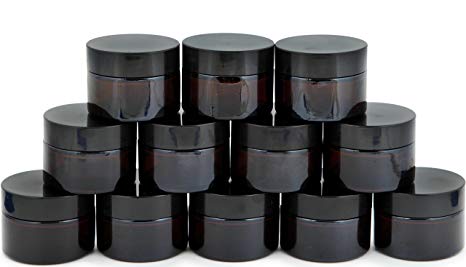 Vivaplex, 12, Amber, 1 oz, Round Glass Jars, with Inner Liners and black Lids