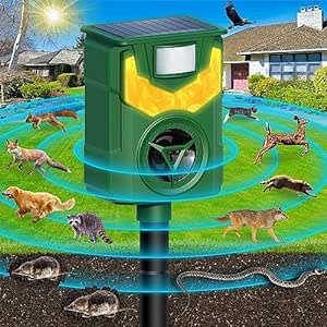 Ultrasonic Animal Repellent, Cat Deterrent Outdoor, 2024 Newest Flame Light Animal Repellent for Garden, Solar Animal Repeller with Motion Sensor, Repel Dogs Bird Skunk Rabbit Squirrels Deer for Yard