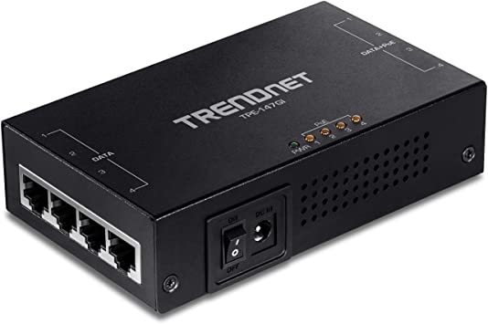 TRENDnet 65W 4-Port Gigabit PoE  Injector, TPE-147GI, 4 x Gigabit Ports(Data in), 4 x gigabit PoE Ports(Data   PoE Out), Multi-Port PoE  Injector up to 100m(328 ft.), Add PoE  Power to Non-PoE Switch