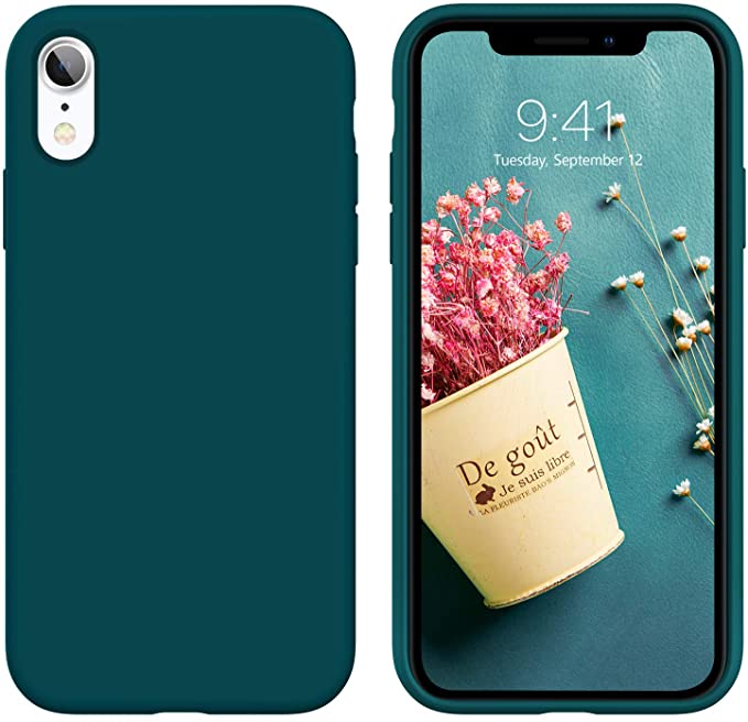 iPhone XR Case,DUEDUE Liquid Silicone Soft Gel Rubber Slim Cover with Microfiber Cloth Lining Cushion Shockproof Full Body Protective Case for iPhone XR 6.1 inch for Women Men,Teal