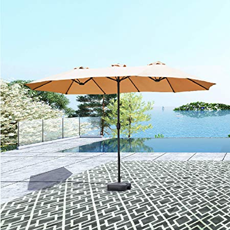 Patio Festival ® Double-Sided Outdoor Umbrella,15x9 ft Aluminum Garden Large Umbrella with Tilt and Crank for Market,Camping,Swimming Pool (Middle, Khaki)