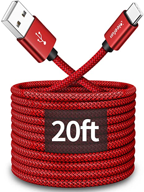 20ft (6m) Long USB Type C Cable, CLEEFUN USB A to USB C Cable Nylon Braided Charger Cord Compatible with Samsung Galaxy Note, LG, Moto, Sony, Google Pixel, Switch and More USB C Smartphone, Tablet