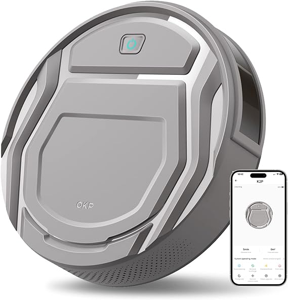 OKP Robot Vacuum Cleaner with 3000Pa Powerful Suction, Wi-Fi/App/Alexa Control, Automatic Self-Charging Robotic Vacuum, Scheduled Cleaning, Slim, Ideal for Pet Hair, Hard-Floor and Carpet