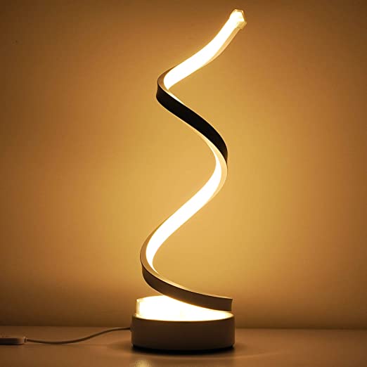 NUÜR Classic Spiral LED Table Lamp White, Dimmable Metallic Beside Lamp with Touch Controller, 3 Colour Temperature, 13 Inch Height, Contemporary, Decorative Lamp for Home, Living Room & Office
