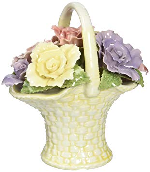 Cosmos 10228 Fine Porcelain Rose Flower Basket Figurine, 4-3/8-Inch