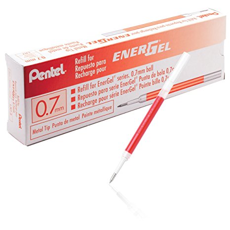 Pentel Refill Ink for BL57/BL77 EnerGel Liquid Gel Pen, 0 .7mm, Metal Tip, Red Ink, Box of 12 (LR7-B-12)