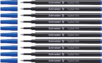 Schneider Topball 850 Rollerball Refill, Blue, Box of 10 Refills (8503)