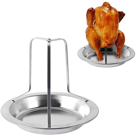 Folding Stainless Steel Chicken Roaster Rack Beer Can Chicken Holder Chicken Roasting Rack Stand Cooking Rack with Drip Pan for Oven Barbecue Grill Grilling Accessories for Smoker, Oven and More