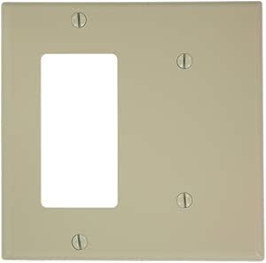 Leviton 80708-I 2-Gang 1-Blank 1-Decora/GFCI Device Combination Wallplate, Standard Size, 4.56"W x 4.5"H, Ivory