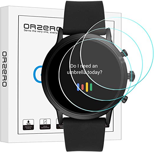 (3 Pack) Orzero Compatible for Fossil Gen 5 Carlyle HR Smartwatch Tempered Glass Screen Protector, 2.5D Arc Edges 9 Hardness HD Anti-Scratch Bubble-Free (Lifetime Replacement Warranty)
