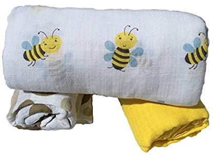 Muslin Swaddle Blankets 100% Cotton Huge Durable Breathable Yellow Brown Bumblebee Baby Blankets