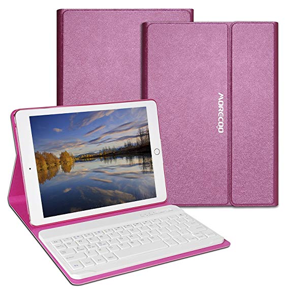 iPad Pro 9.7inch Keyboard Case(A1673), Morecoo Case with Rotatable Shell&Wireless Bluetooth Keyboard (Rose Red