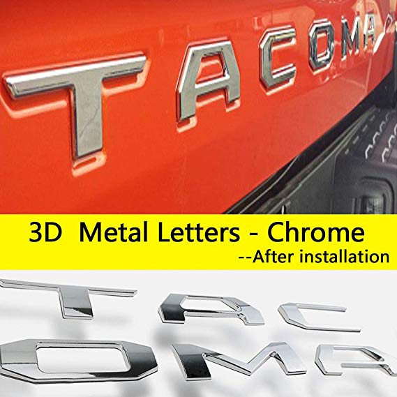 Auto safety 3D Raised Tailgate Metal Letters for Toyota Tacoma 2016 2017 2018 2019 Tailgate Inserts (Chrome) Toyota Tacoma Accessories