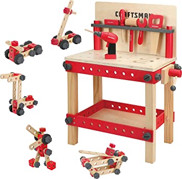 Craftsman Wooden Workbench Kit Kids Tool Bench, Building Toy Set Creative&Educational Construction Toy, Great Gift for Toddlers 3