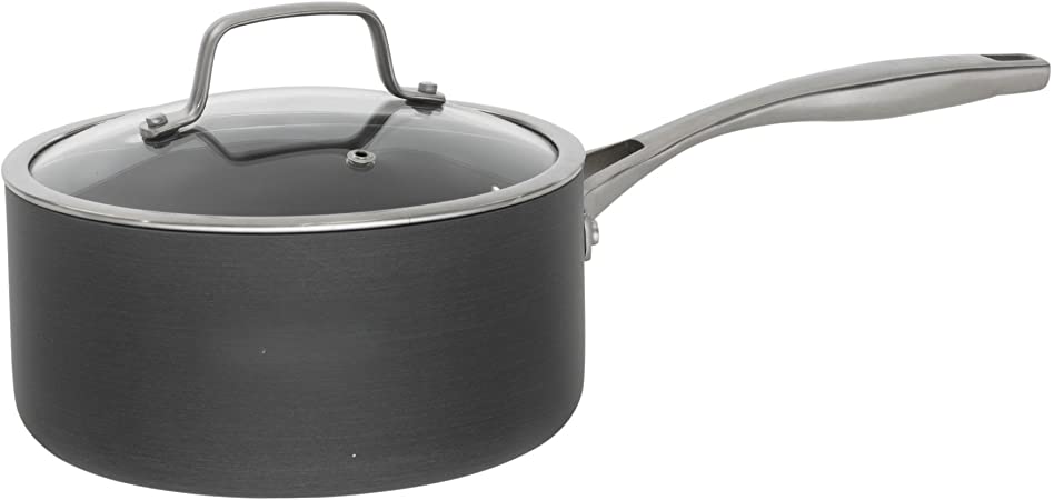 Bialetti Ceramic Pro Hard Anodized Nonstick Sauce Pan, 2 quart, Gray